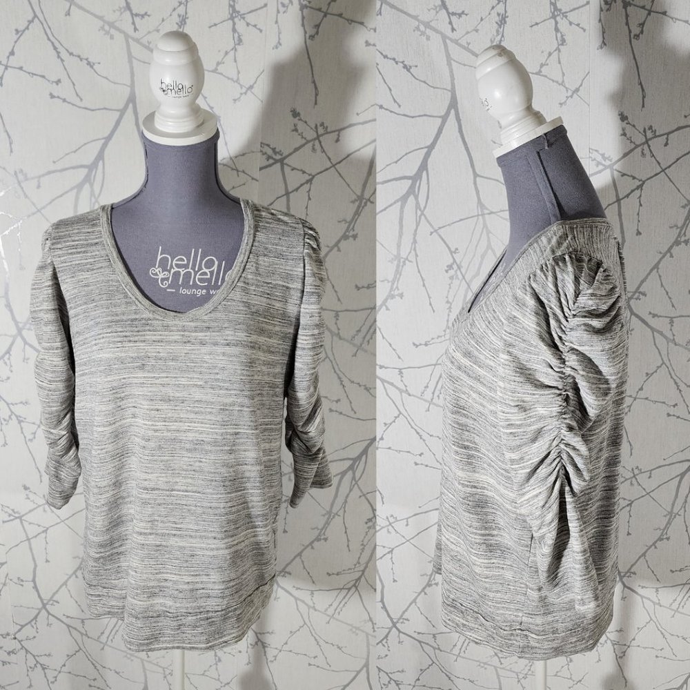 Dolan Gray Spacedye Scoop Neck Tee w/ 3/4 Ruched Sleeves